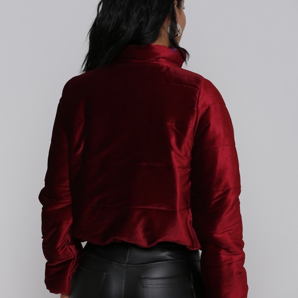 Velvet Red/Wine puffer coat - Picture 5 of 5